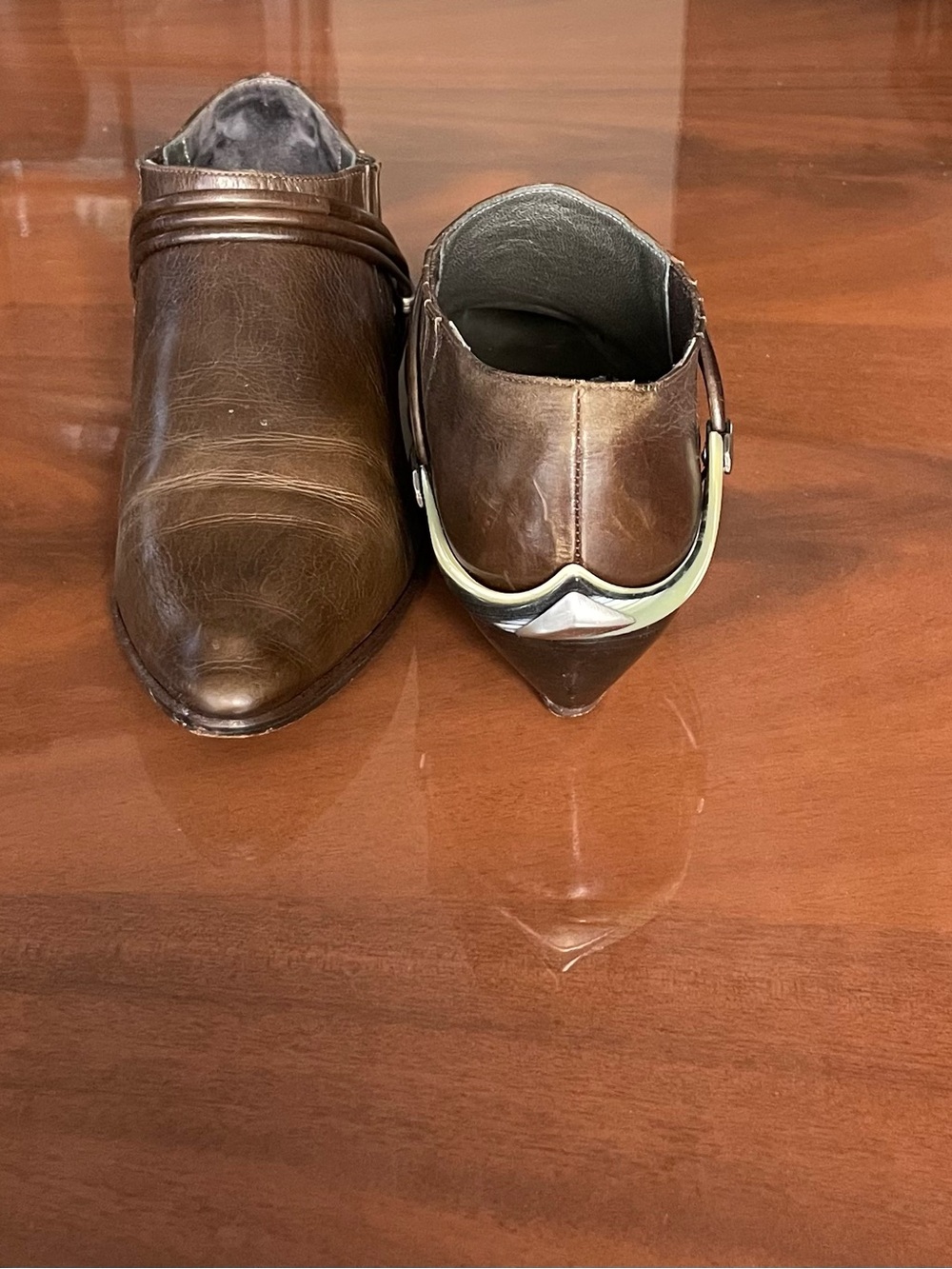 Via Spiga made in Italy Brown Leather Pointed-Toe Mule Boots with Metal Accent